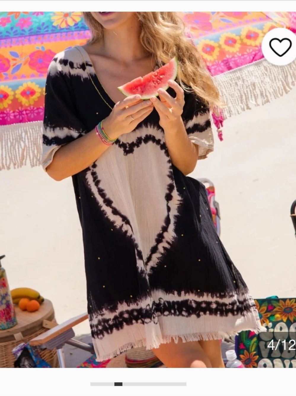 NATURAL LIFE Black and Cream Tie-Dye Cotton Kaftan Mini Dress
